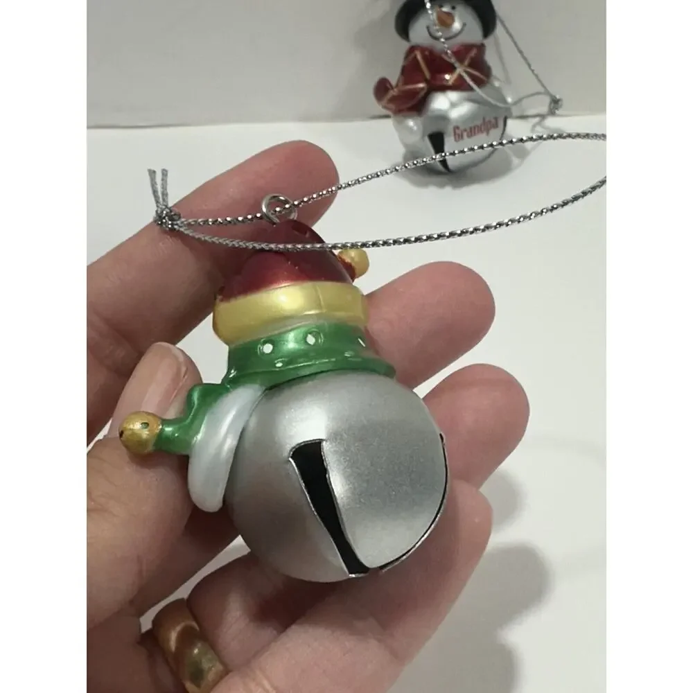 Pair Ganz Snowman Silver Bells‎ Ornament Grandpa And Grandma Lot Of 2